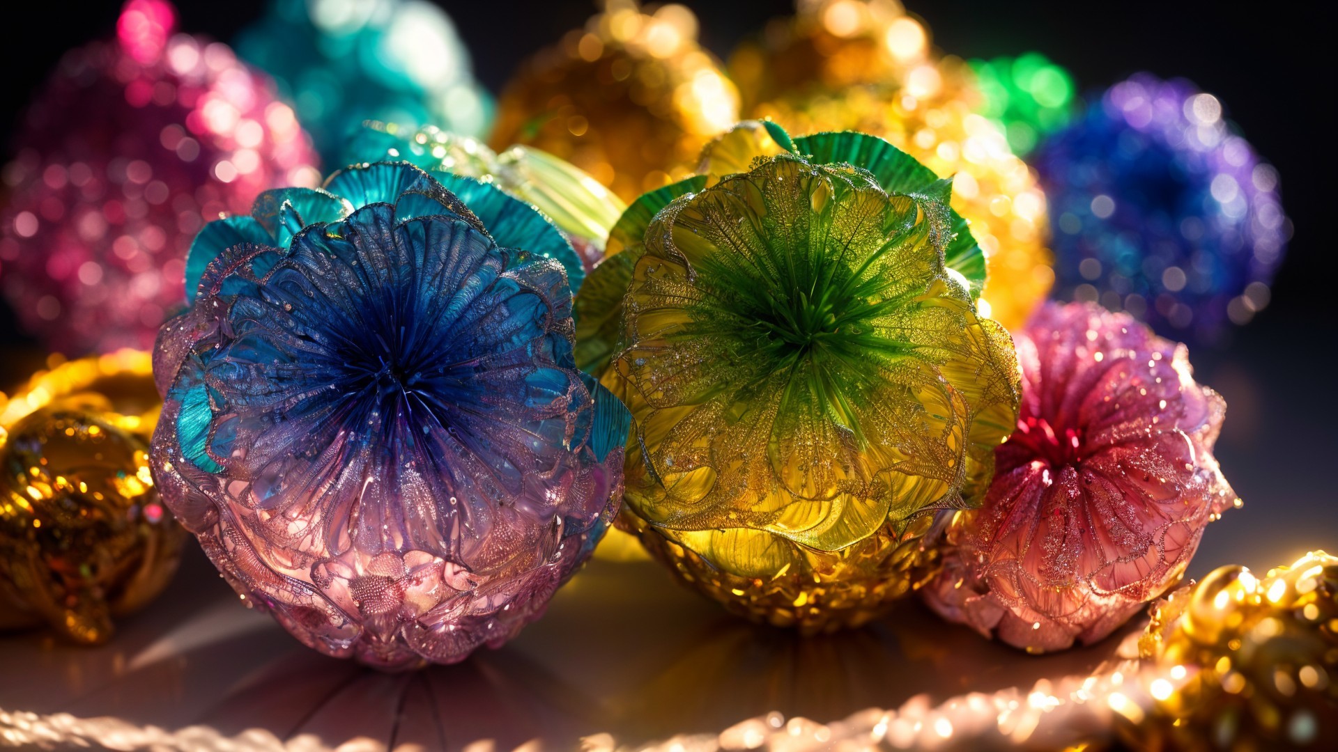 Vibrant Decorative Orbs with Floral Designs and Colors