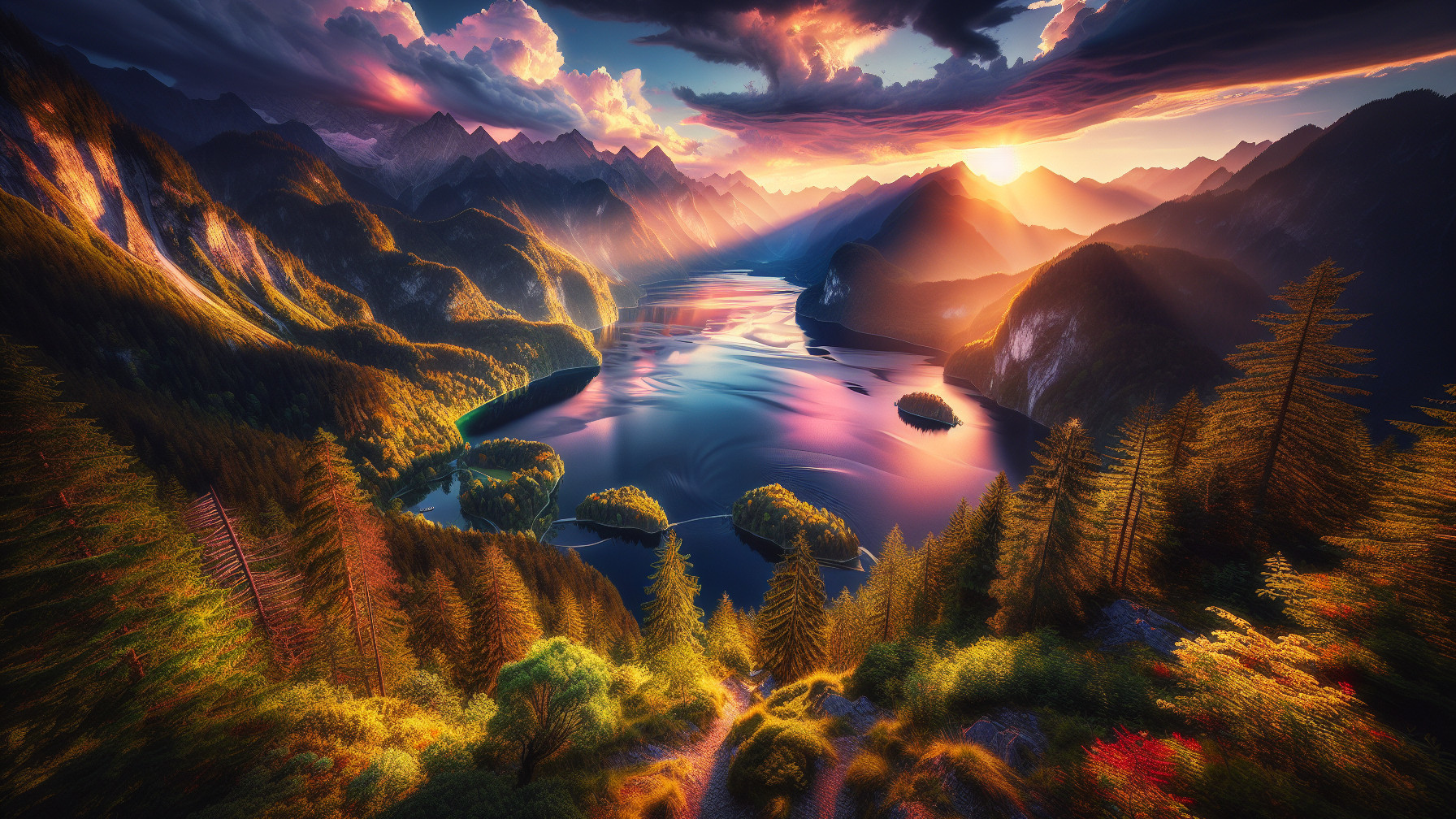 Serene Lake and Majestic Mountains at Sunset