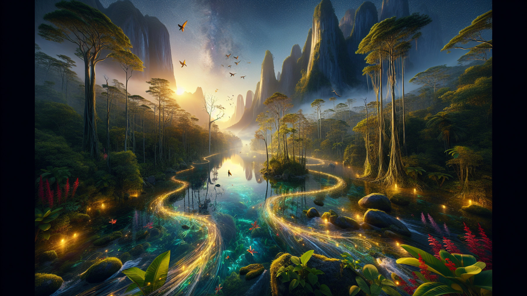 Enchanting Landscape with Winding River and Mountains