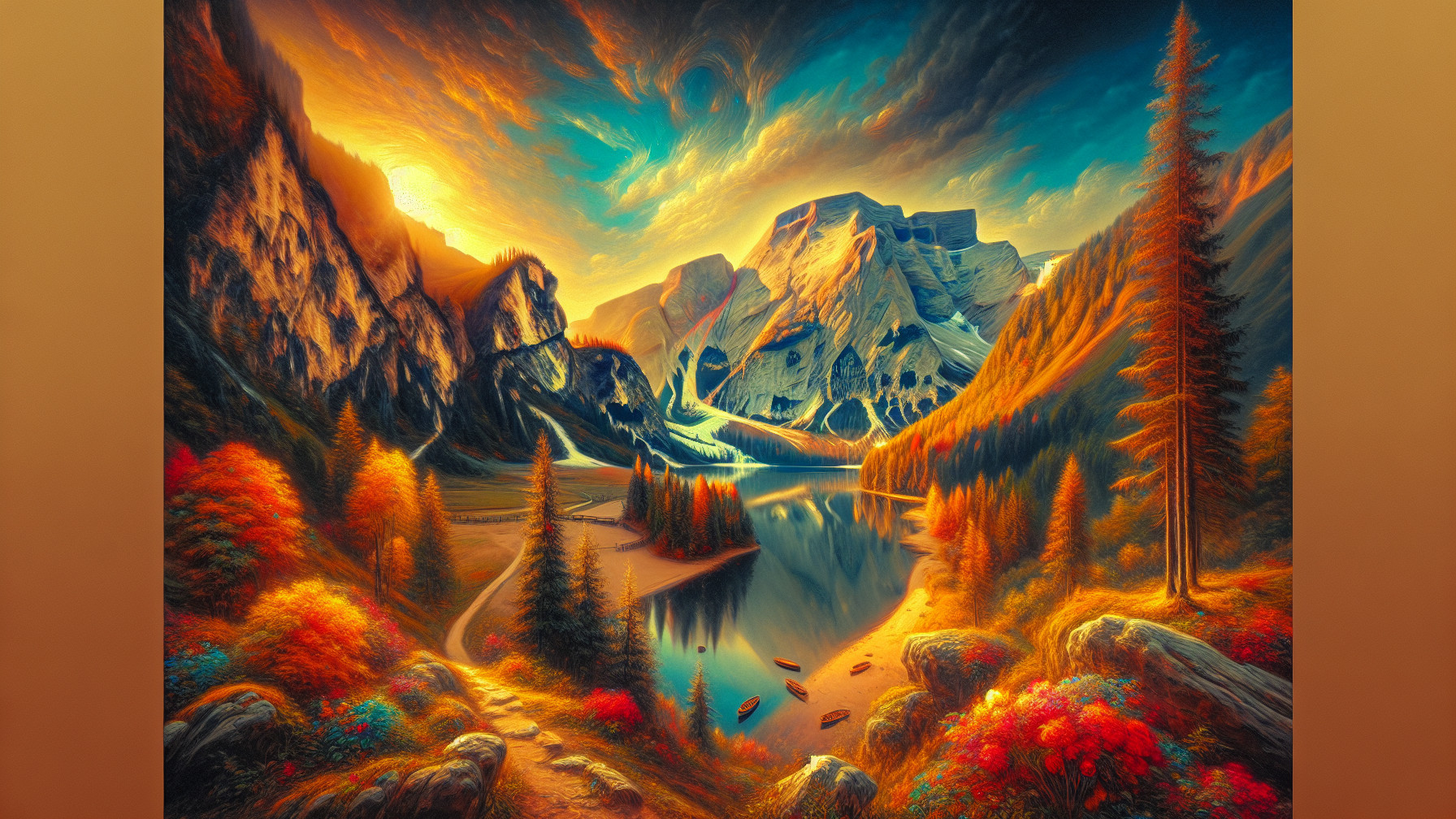 Vibrant Landscape with Mountains and Tranquil Lake