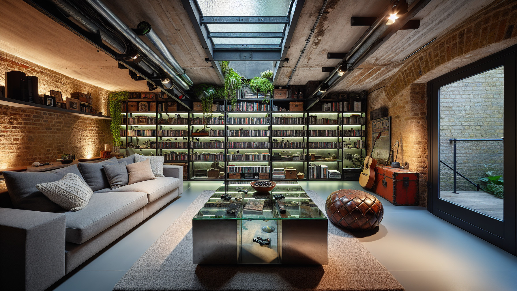 Modern Living Space with Cozy Gray Sofa and Plants