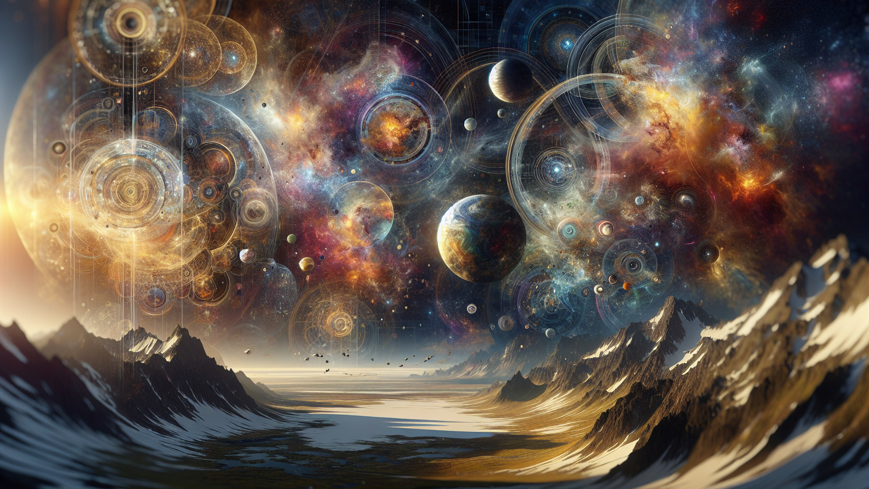 Snow-Capped Mountains Under a Cosmic Sky