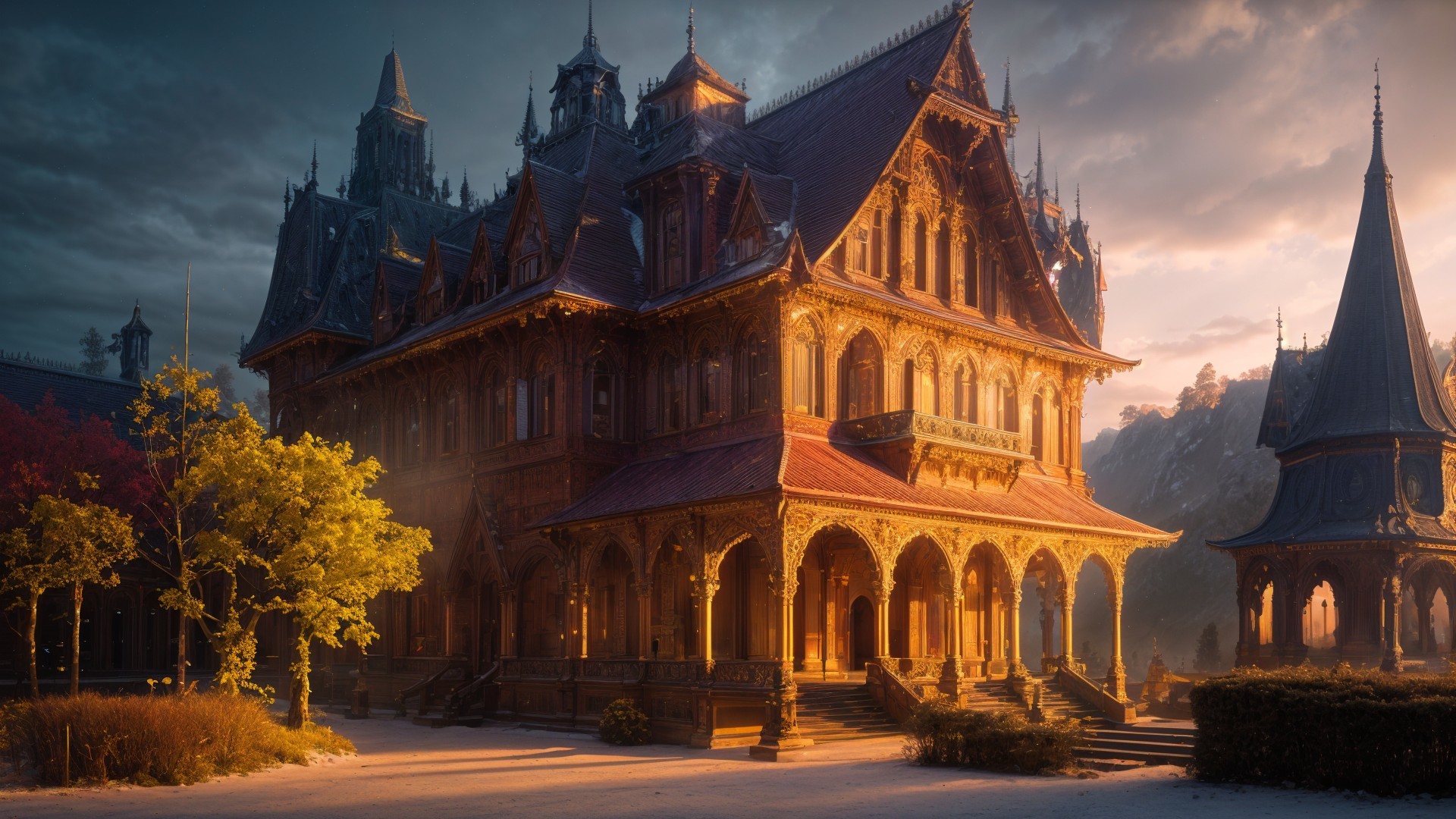 Majestic mansion with intricate architecture and ambiance