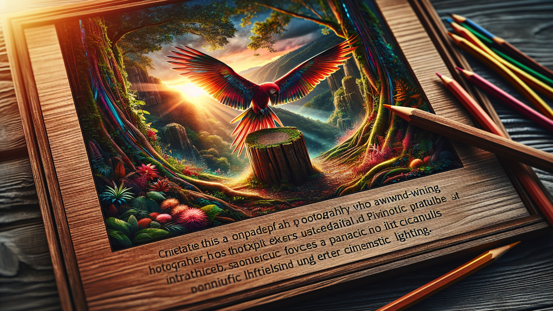 Vibrant Parrot Artwork in a Lush Forest Setting