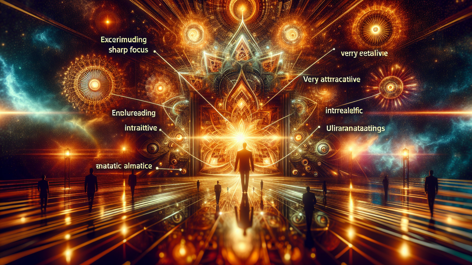 Cosmic Scene with Illuminated Figure and Vibrant Patterns