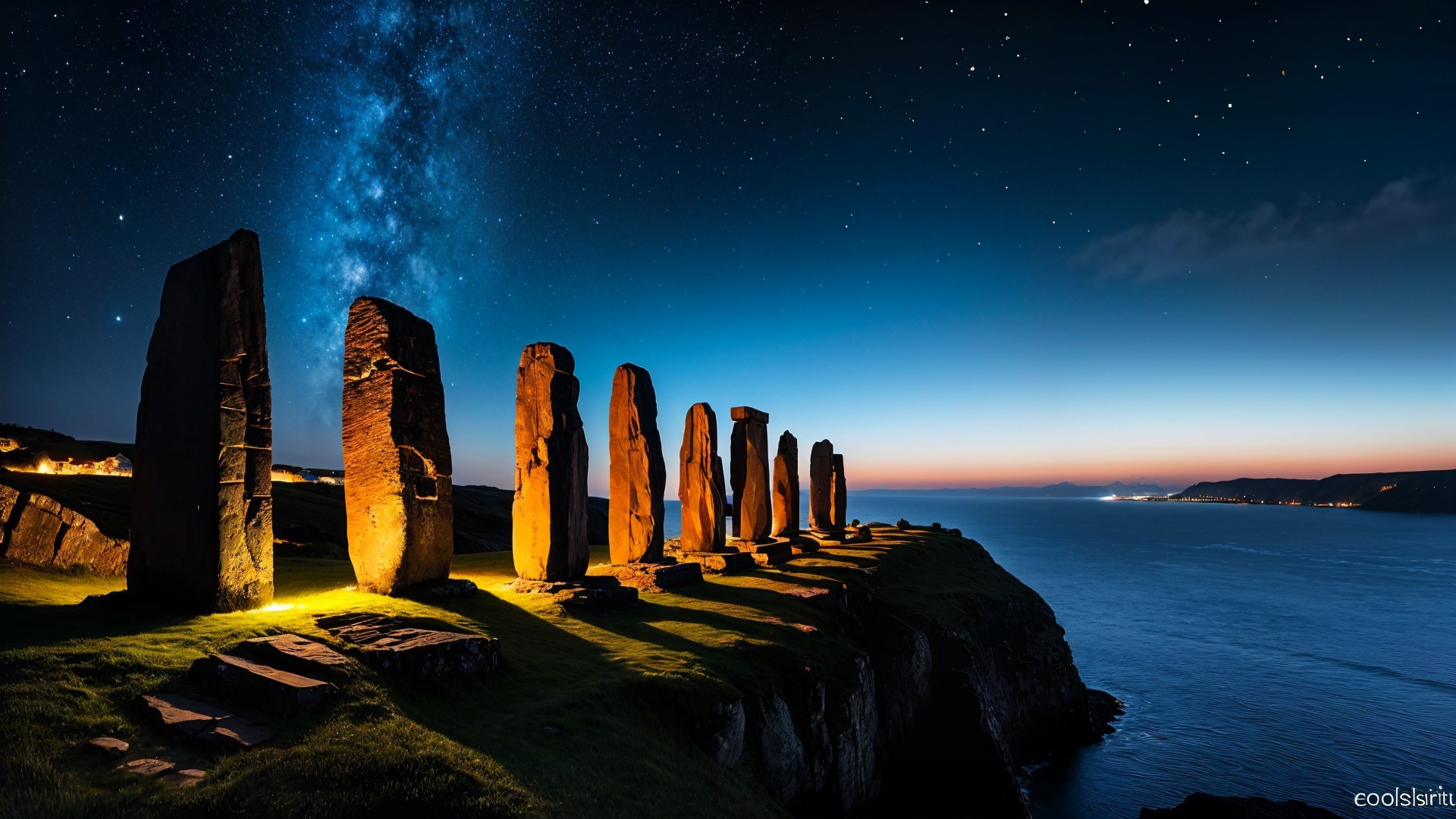 Ancient Standing Stones Silhouette at Twilight Sky