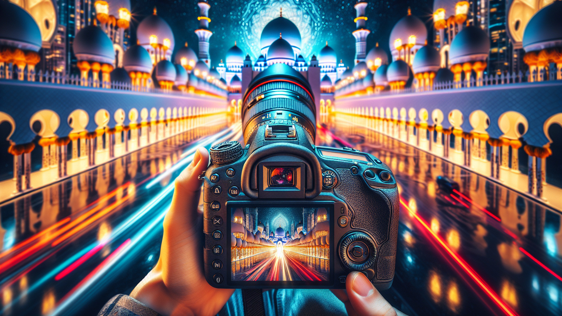 Nighttime Cityscape with Illuminated Traditional Architecture