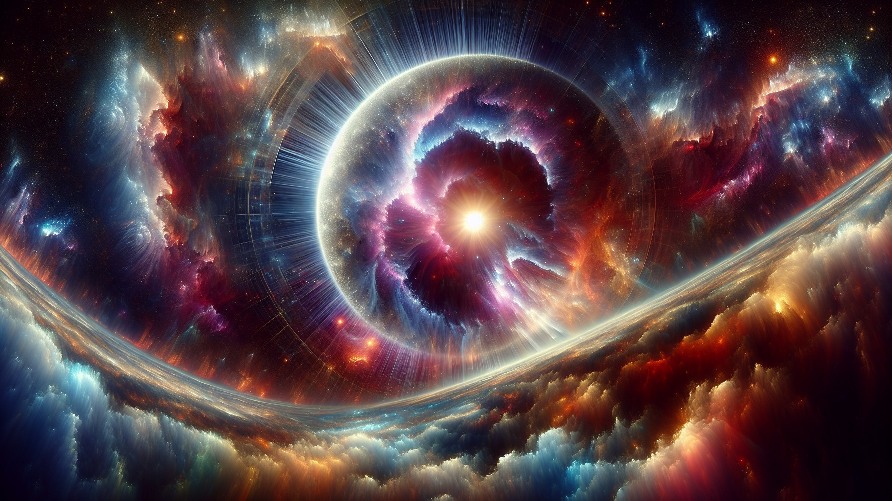 Vibrant Cosmic Scene with Glowing Orb and Nebula