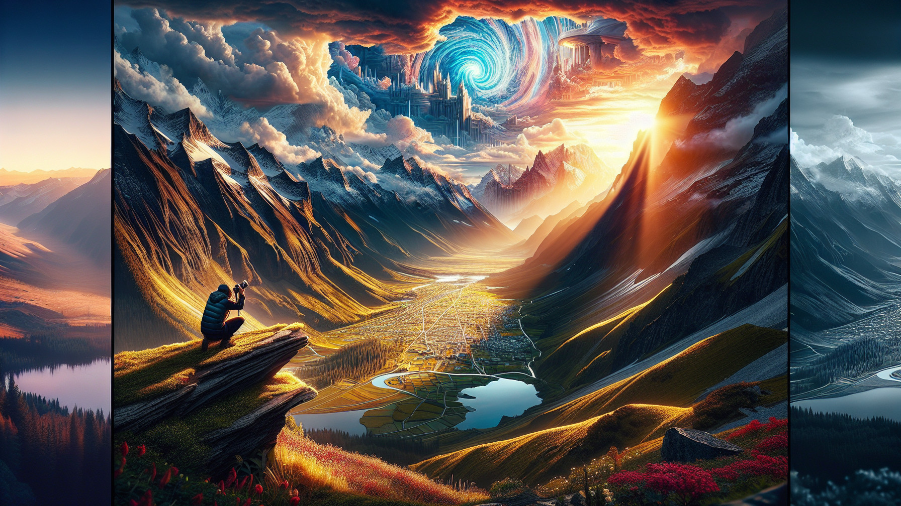 Surreal Landscape with Mountains and Fantastical City
