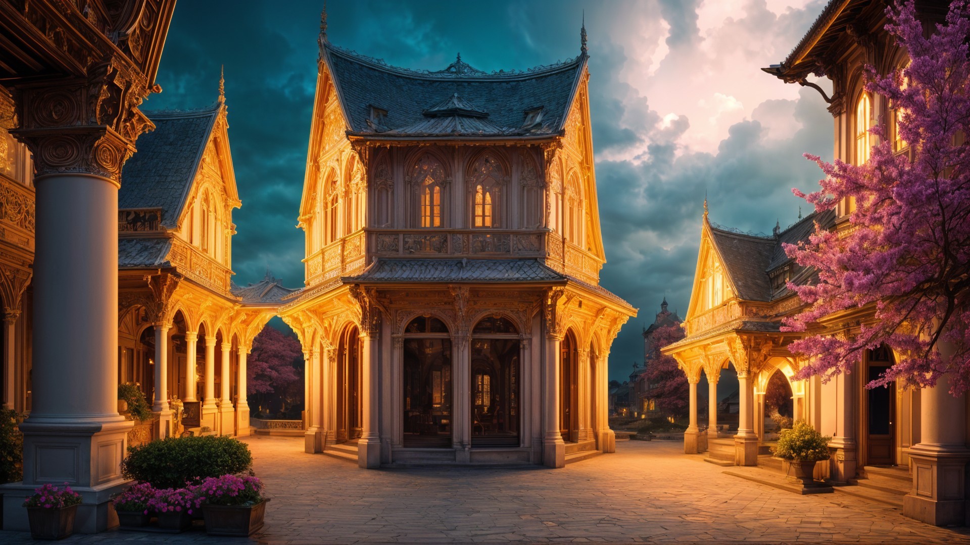 Elegant Mansion with Intricate Wooden Architecture