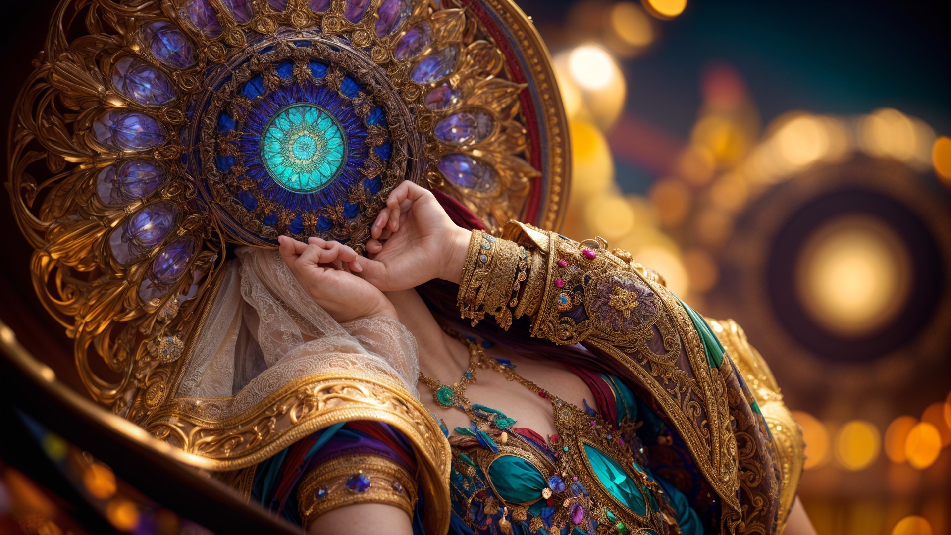 Colorful Ornate Figure with Intricate Headdress Details