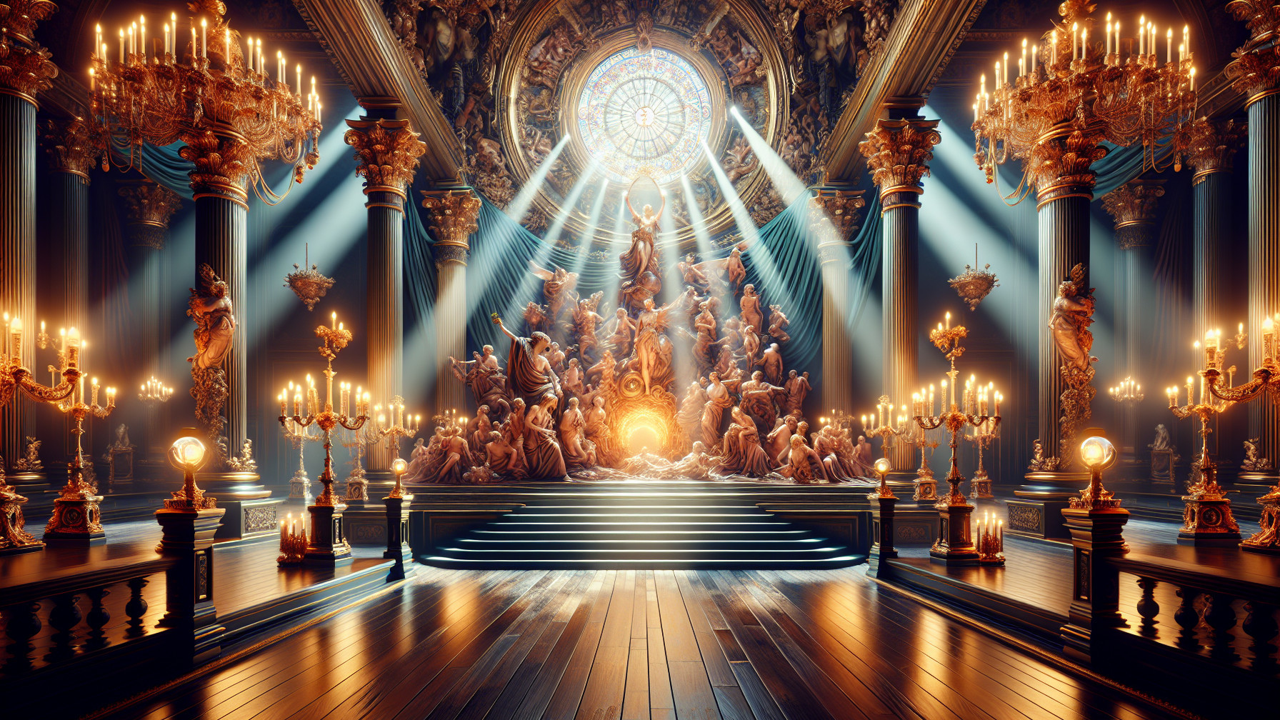 Grand Hall with Stained-Glass Dome and Sculptures