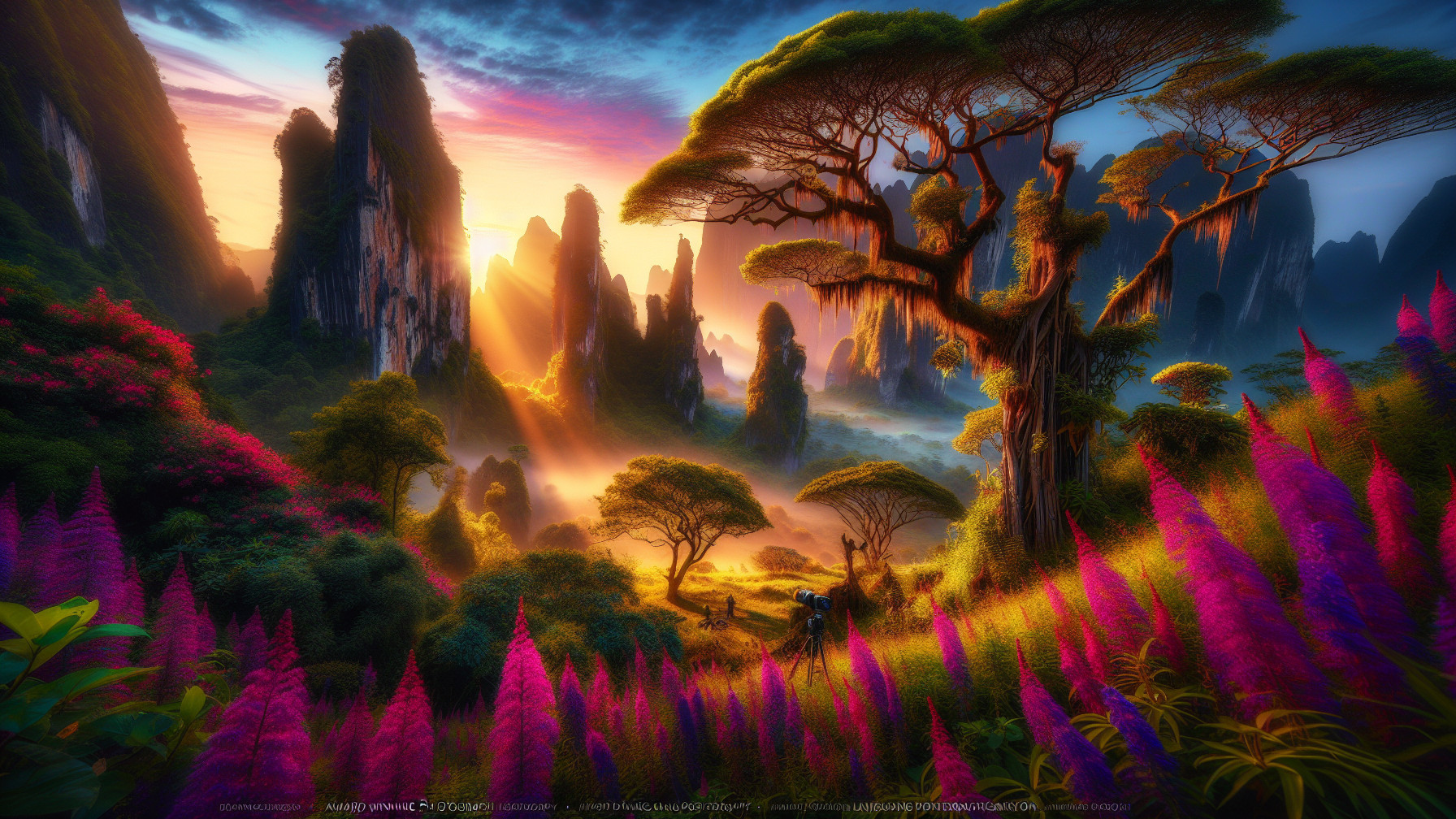 Breathtaking Landscape with Rocky Peaks and Flora