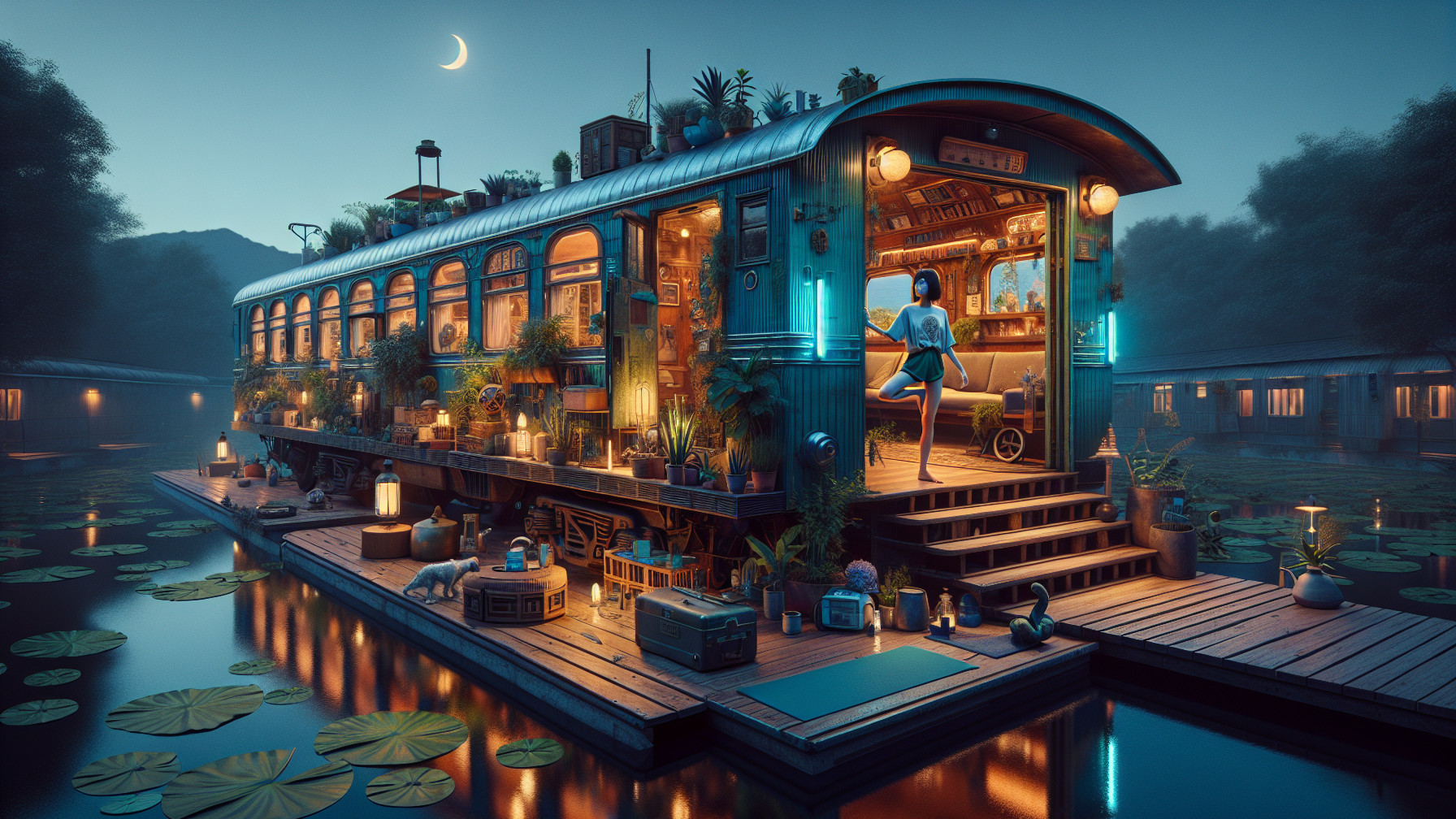 Enchanted Train on Serene Lake at Dusk