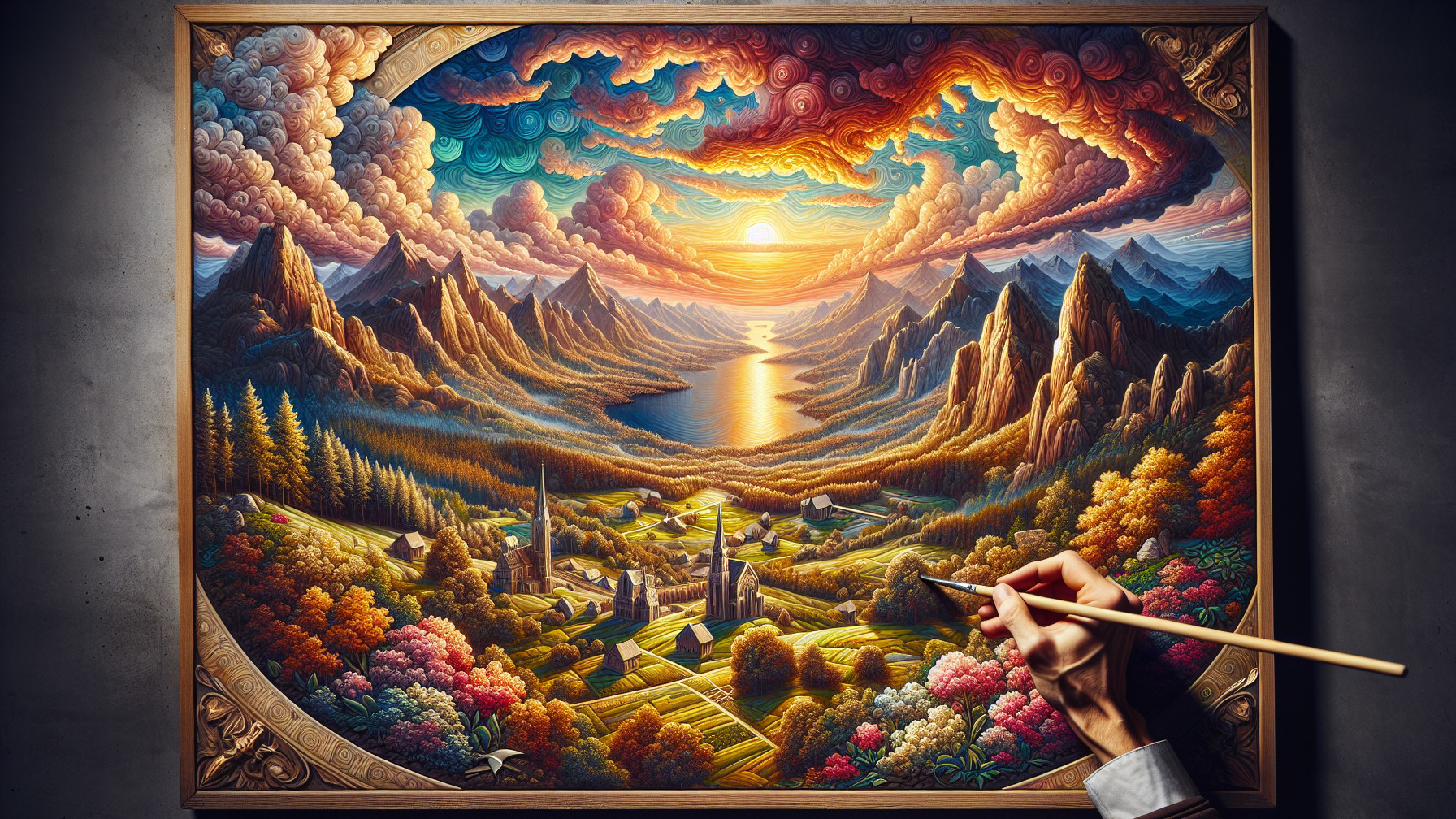 Vibrant Painting of a Fantastical Landscape Scene
