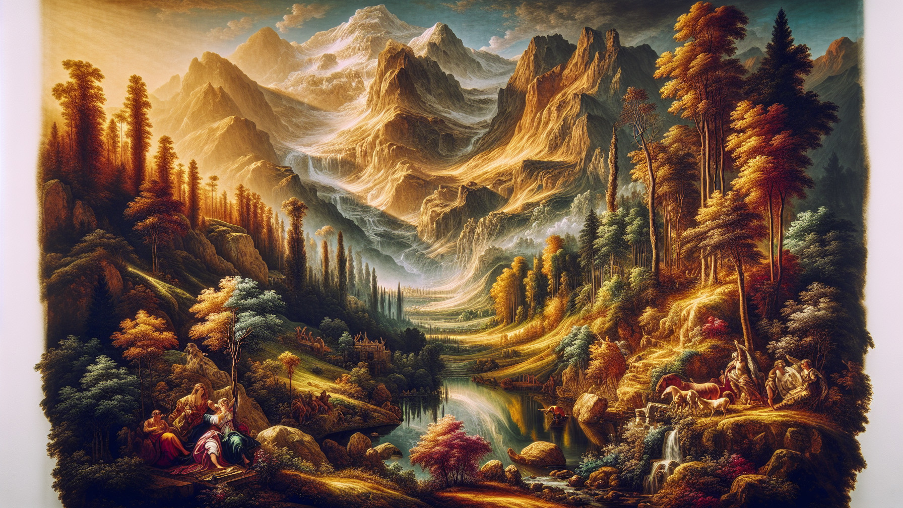 Colorful Oil Painting of a Fantastical Mountain Landscape