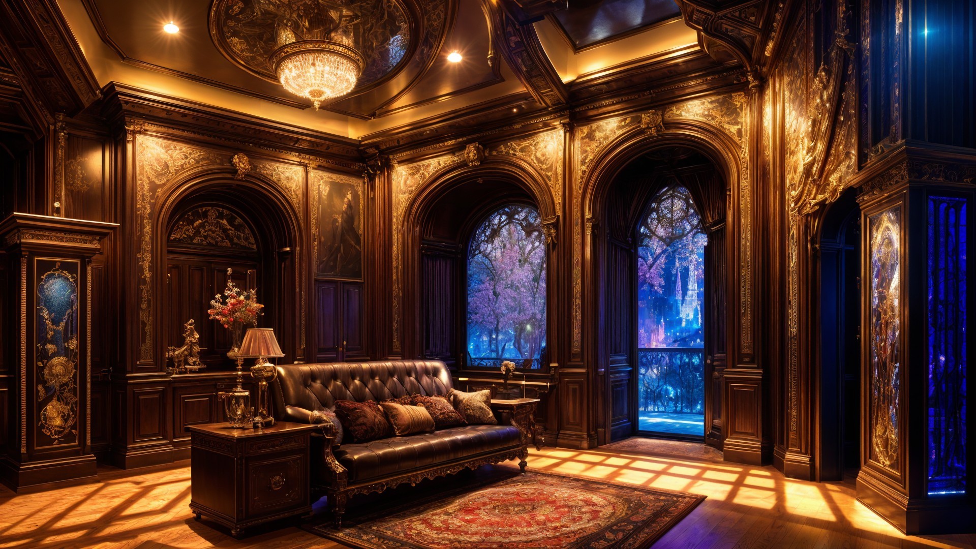 Opulent Dimly Lit Room with Luxurious Decor