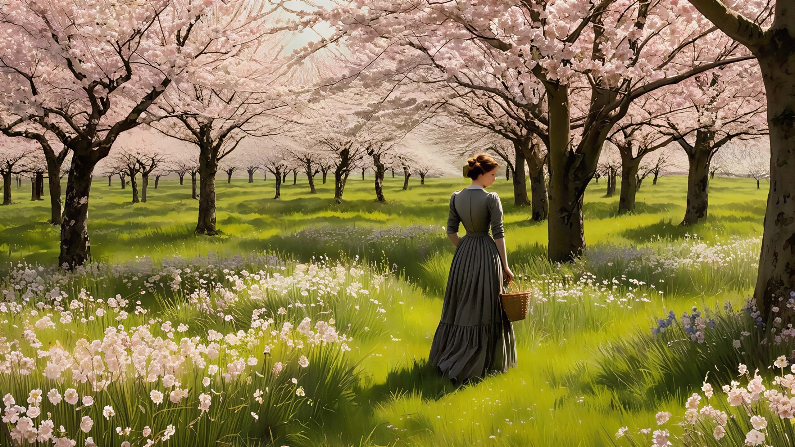 Digital painting of a woman in a flower field