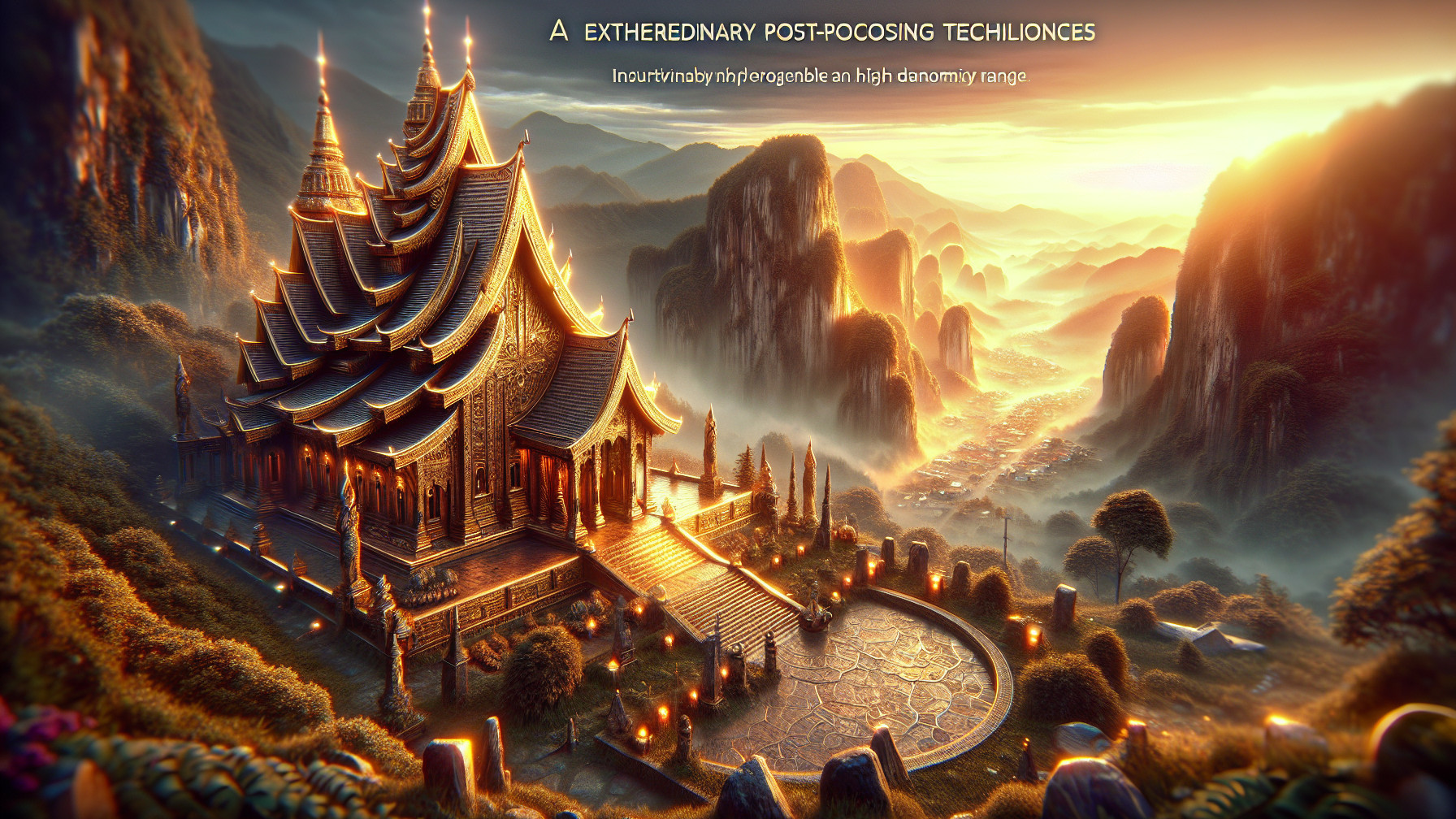 Ornate Pagoda Building on Lush Mountain Landscape