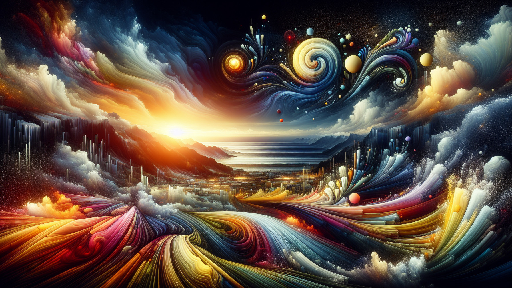 Vibrant Landscape with Colorful Sunset and Clouds