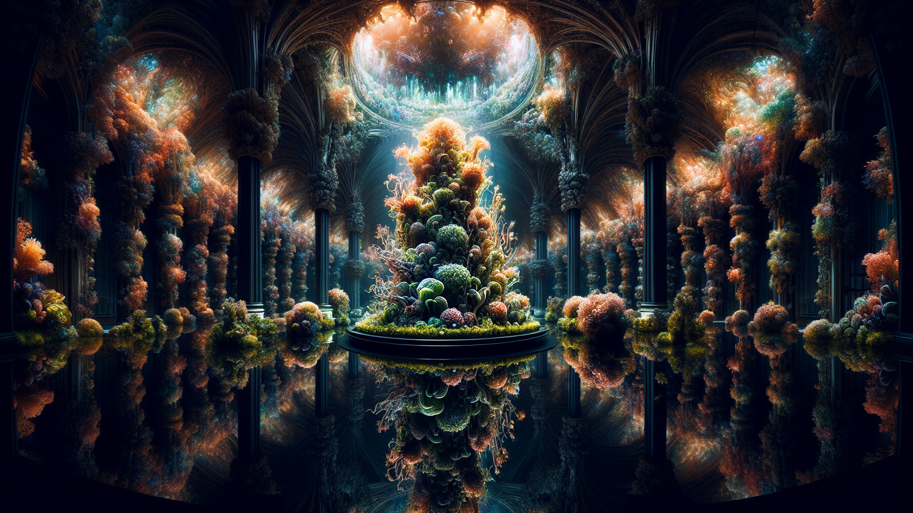 Vibrant Coral Structure in a Surreal Atmosphere