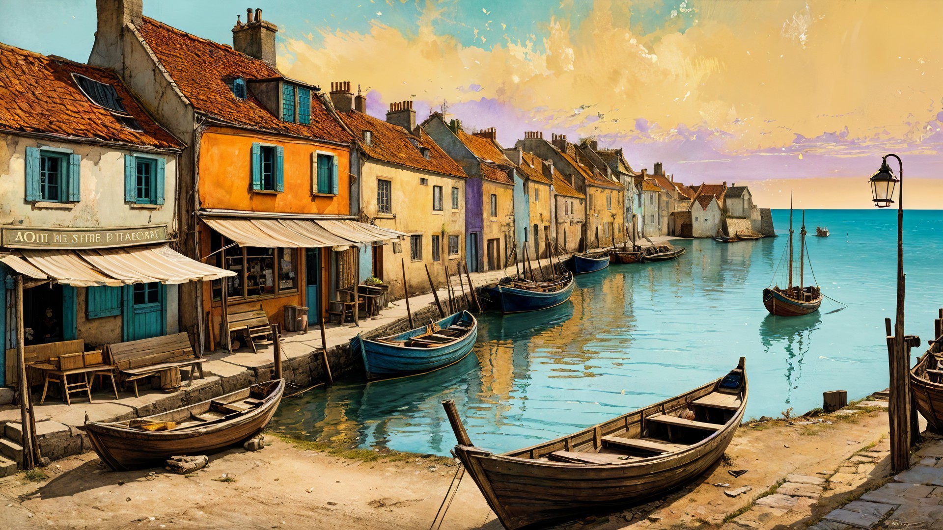 Charming Coastal Village with Colorful Houses and Boats