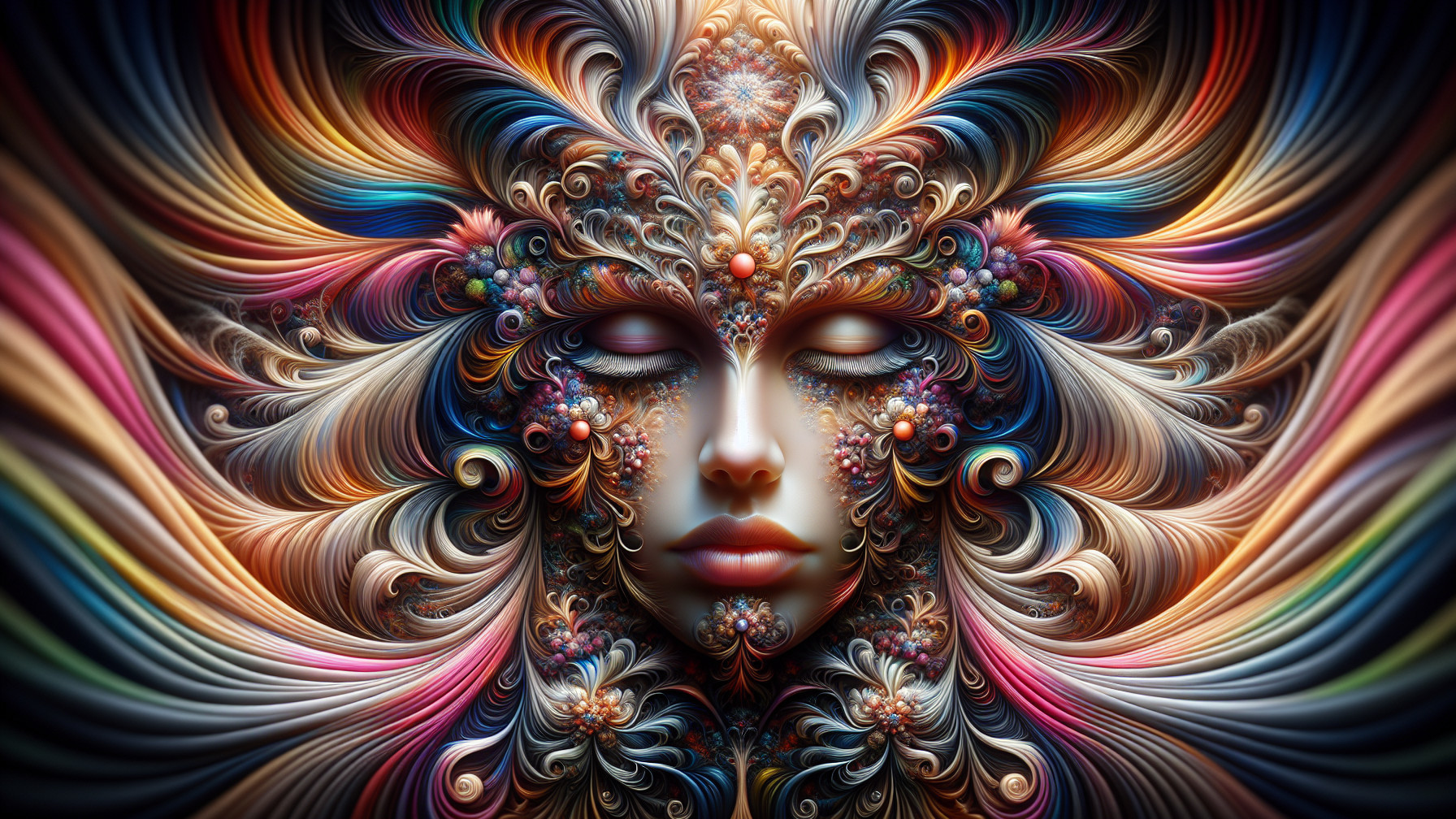 Surreal Face Artwork with Vibrant Patterns and Colors