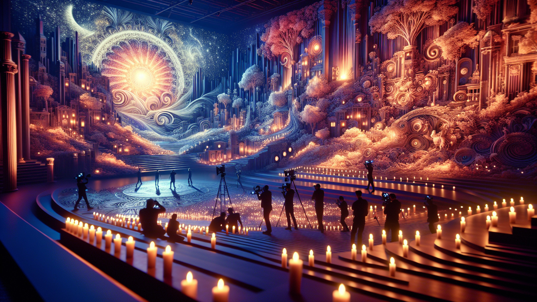 Surreal Fantasy Scene with Vibrant Colors and Columns