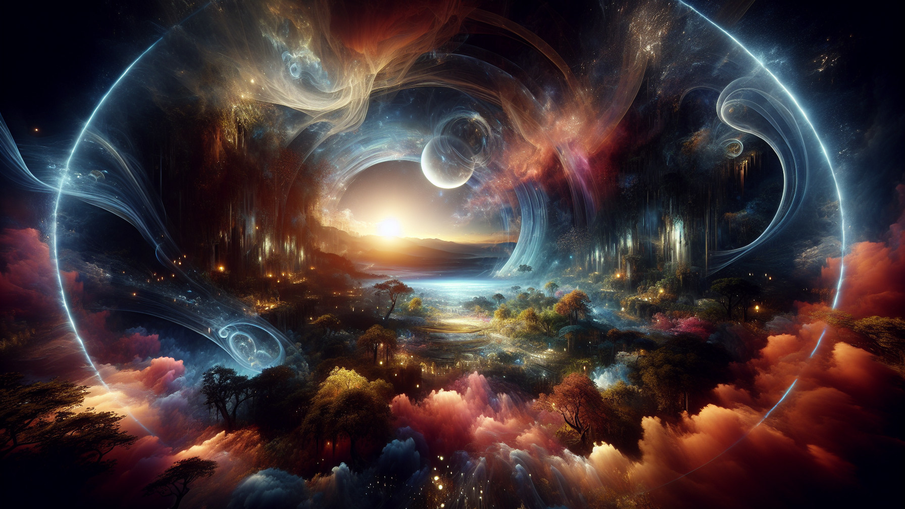 Cosmic Landscape with Galaxies and Serene Lake