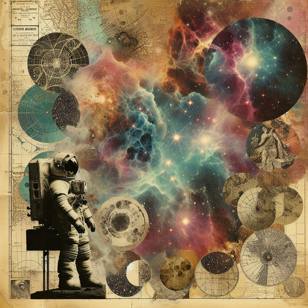 Cosmic Collage of Astronaut and Galactic Scenes