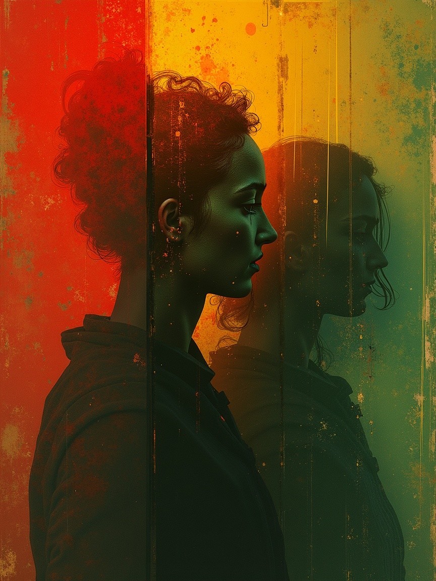 Profile of a Woman with Curly Hair and Gradient Background