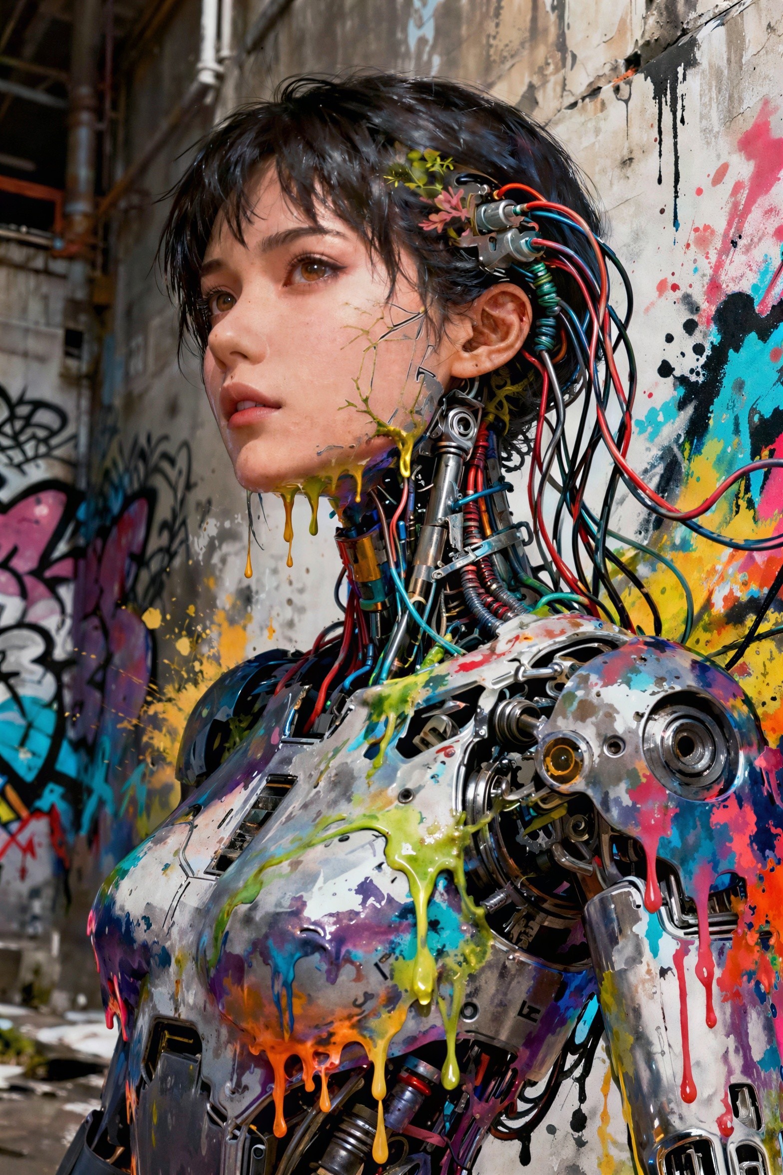 Detailed Cyberpunk Robot with Human-like Features