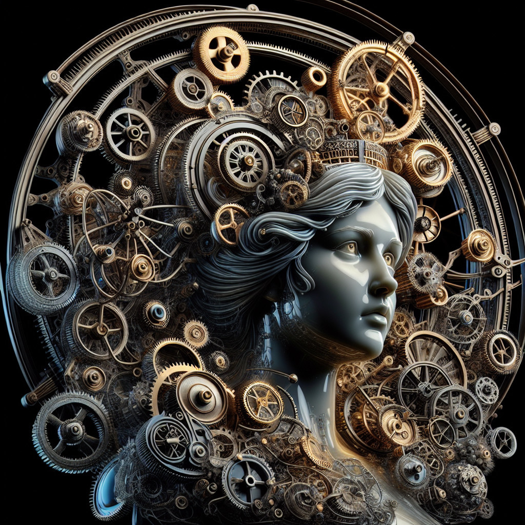 Female Bust with Steampunk Mechanical Elements