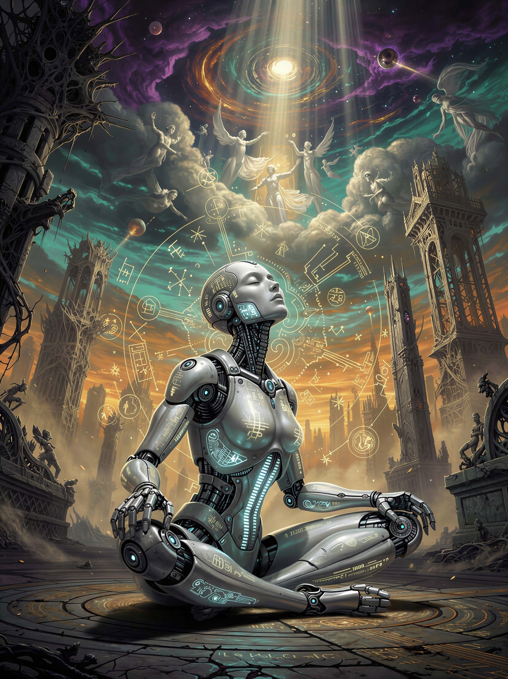 Digital Painting of a Meditative Female Android