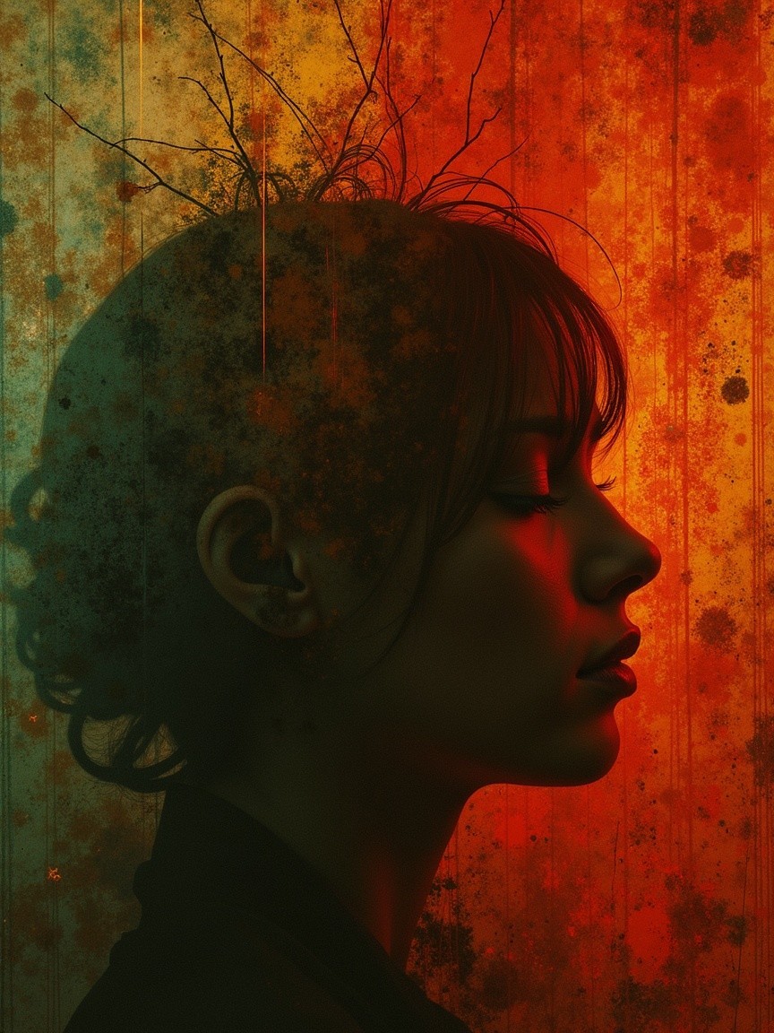Profile of a Woman with Ethereal Hair Elements