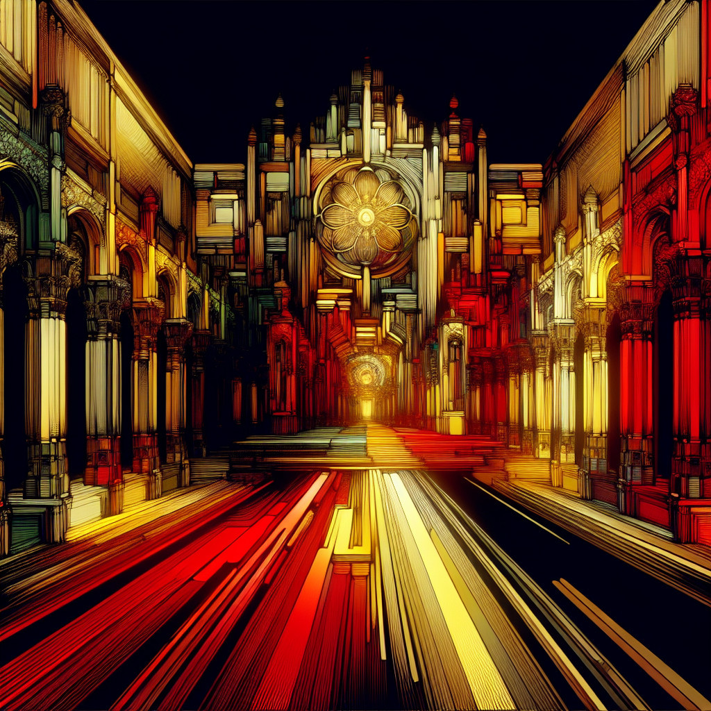 Surreal Architectural Space with Vibrant Colors and Depth