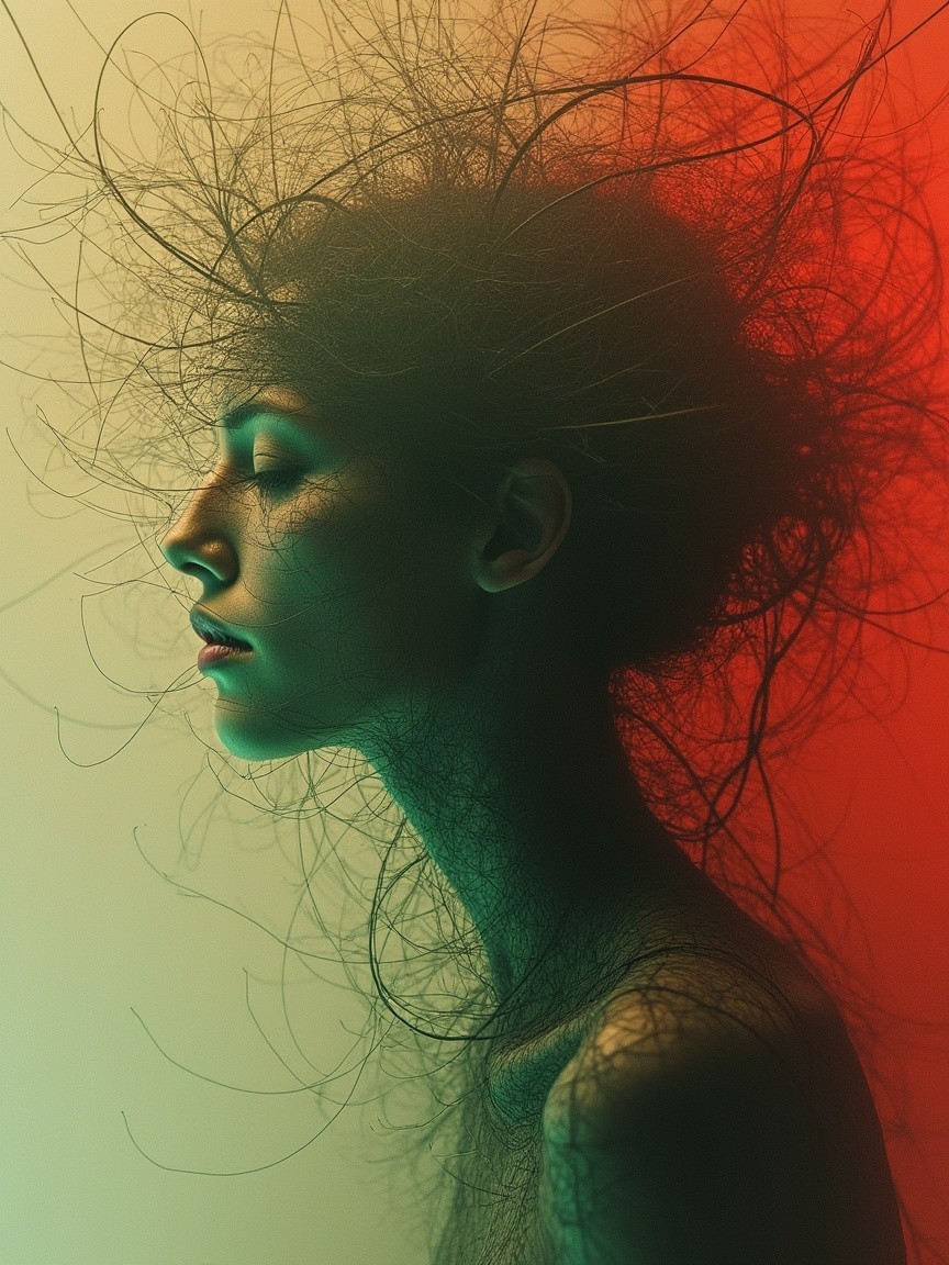 Ethereal Profile Surrounded by Halo of Hair