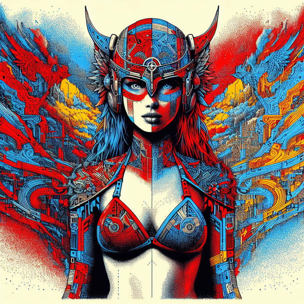 Futuristic Female Warrior Illustration with Vibrant Colors