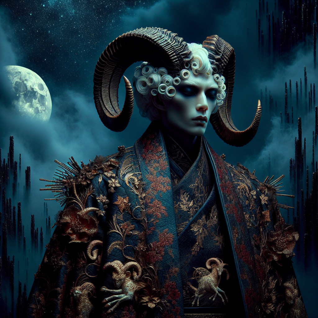 Majestic figure in kimono under full moonlight