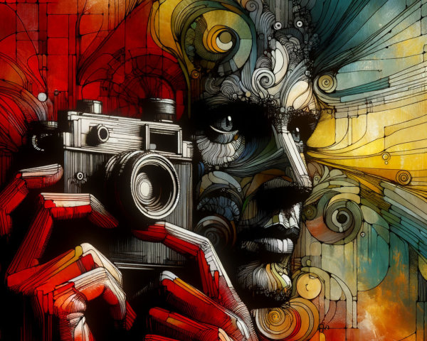 Abstract Art of a Person with a Vintage Camera