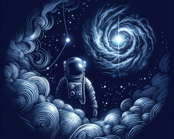 Astronaut in Deep Space with Spiral Galaxy Background