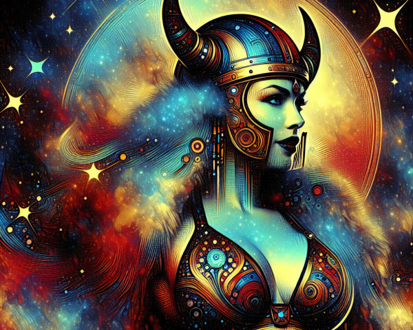 Futuristic Warrior Woman in Cosmic Setting