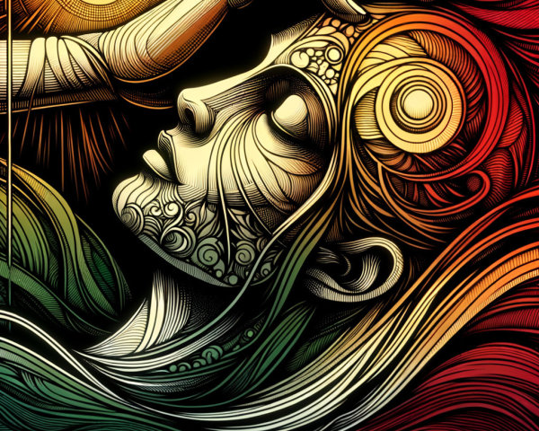 Abstract Figure with Intricate Linework and Colors