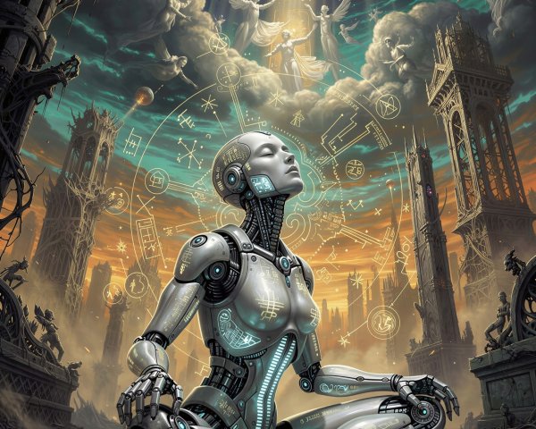 Digital Painting of a Meditative Female Android