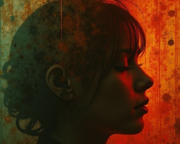 Profile of a Woman with Ethereal Hair Elements