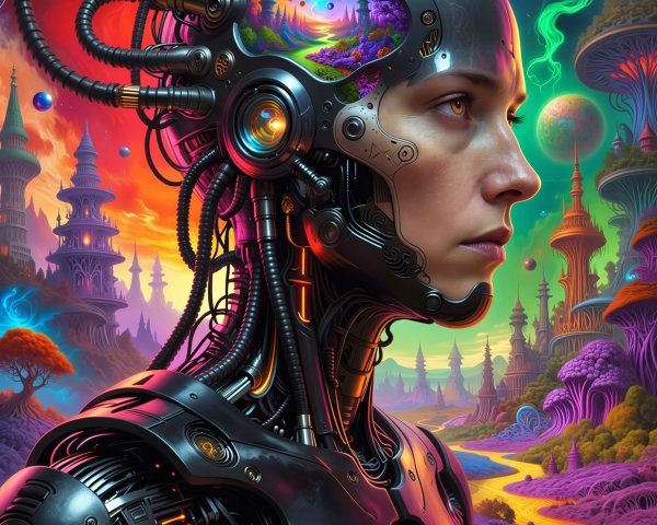 Futuristic Cyberpunk Portrait of a Bionic Woman