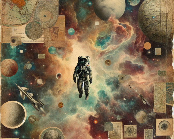 Astronaut in a Colorful Cosmic Landscape with Celestial Bodies