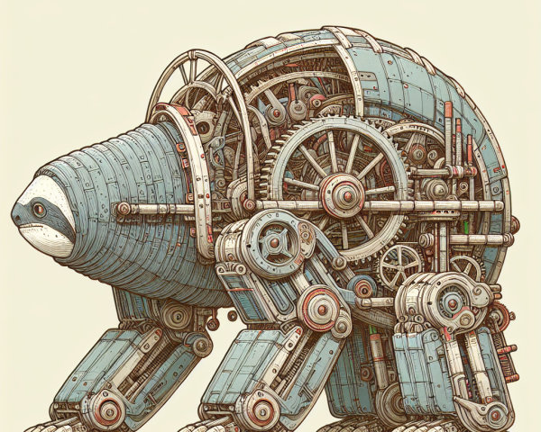 Steampunk Creature with Sloth Features and Machinery