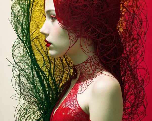 Portrait of a Woman with Woven Patterns and Colors