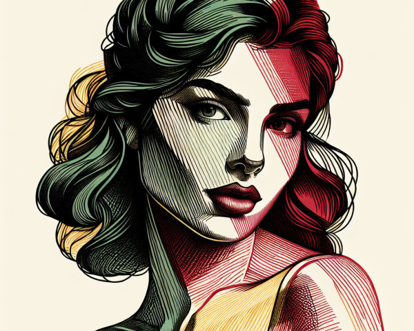Stylized Portrait of a Woman with Bold Features